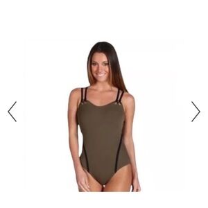 SPANX Golden Touch One piece Swimsuit size 16 Olive green strappy back